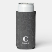 Monogram Naam Zwart Denim Print Slim Seltzer Blikjeskoeler (Seltzer Achterkant)