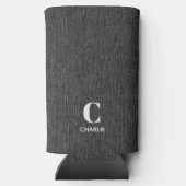 Monogram Naam Zwart Denim Print Slim Seltzer Blikjeskoeler (Achterkant)