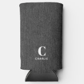 Monogram Naam Zwart Denim Print Slim Seltzer Blikjeskoeler (Voorkant)