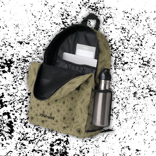 Monogram Naam Zwart en Beige patroon | Bedrukte Rugzak