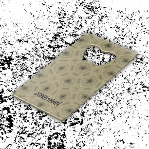 Monogram Naam Zwart en Beige patroon Creditkaart Flessenopener
