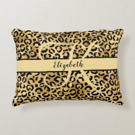 Monogram naam Zwart Gold Leopard Cheetah Afdruk Accent Kussen