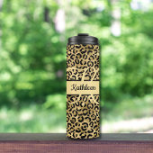 Monogram naam Zwart Gold Leopard Cheetah Afdruk Thermosbeker