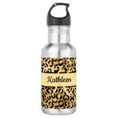 Monogram naam Zwart Gold Leopard Cheetah Afdruk Waterfles (Voorkant)
