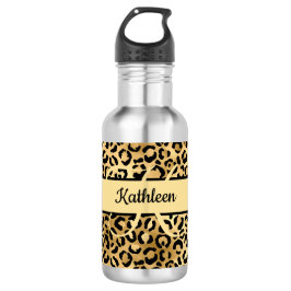 Monogram naam Zwart Gold Leopard Cheetah Afdruk Waterfles