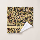 Monogram naam Zwart Gold Leopard Print Cheetah Bad Handdoek (Wasdoekje)