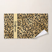 Monogram naam Zwart Gold Leopard Print Cheetah Bad Handdoek (Handdoek)