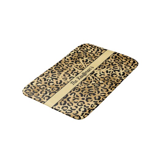 Monogram naam Zwart Gold Leopard Print Cheetah Badmat (Gekanteld)