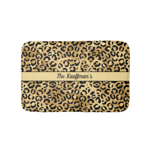 Monogram naam Zwart Gold Leopard Print Cheetah Badmat