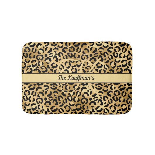 Monogram naam Zwart Gold Leopard Print Cheetah Badmat (Voorkant)
