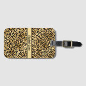 Monogram naam Zwart Gold Leopard Print Cheetah Bagagelabel (Voorkant (horizontaal))