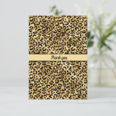 Monogram naam Zwart Gold Leopard Print Cheetah Bedankkaart (Staand voorkant)