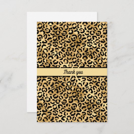 Monogram naam Zwart Gold Leopard Print Cheetah Bedankkaart (Voorkant / Achterkant)