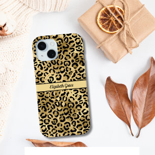 Monogram naam Zwart Gold Leopard Print Cheetah Case-Mate iPhone Case