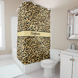 Monogram naam Zwart Gold Leopard Print Cheetah Douchegordijn