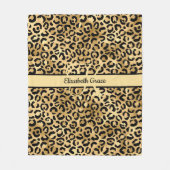 Monogram naam Zwart Gold Leopard Print Cheetah Fleece Deken (Voorkant)