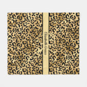 Monogram naam Zwart Gold Leopard Print Cheetah Fleece Deken (Voorkant (Horizontaal))