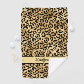 Monogram naam Zwart Gold Leopard Print Cheetah Golfhanddoek (Insitu)