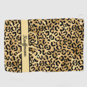 Monogram naam Zwart Gold Leopard Print Cheetah Golfhanddoek (Horizontaal)