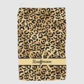 Monogram naam Zwart Gold Leopard Print Cheetah Golfhanddoek (Voorkant)