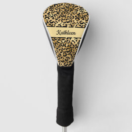 Monogram naam Zwart Gold Leopard Print Cheetah Golfheadcover