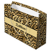 Monogram naam Zwart Gold Leopard Print Cheetah Groot Cadeauzakje (Achterkant Gekanteld)