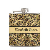 Monogram naam Zwart Gold Leopard Print Cheetah Heupfles (Voorkant)