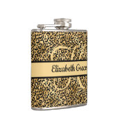 Monogram naam Zwart Gold Leopard Print Cheetah Heupfles (Rechts)