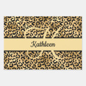 Monogram naam Zwart Gold Leopard Print Cheetah Inpakpapier Vel (Voorkant 2)