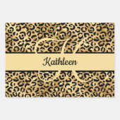 Monogram naam Zwart Gold Leopard Print Cheetah Inpakpapier Vel (Voorkant)