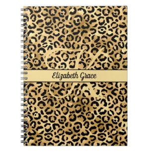 Monogram naam Zwart Gold Leopard Print Cheetah Notitieboek