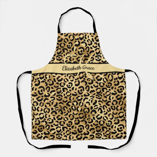 Monogram naam Zwart Gold Leopard Print Cheetah Schort (Voorkant)