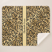 Monogram naam Zwart Gold Leopard Print Cheetah Sherpa Deken (Voorkant (horizontaal))
