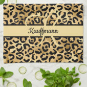 Monogram naam Zwart Gold Leopard Print Cheetah Theedoek (Gevouwen)