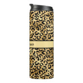Monogram naam Zwart Gold Leopard Print Cheetah Thermosbeker (Geroteerd rechts)