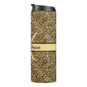 Monogram naam Zwart Gold Leopard Print Cheetah Thermosbeker (Geroteerd rechts)
