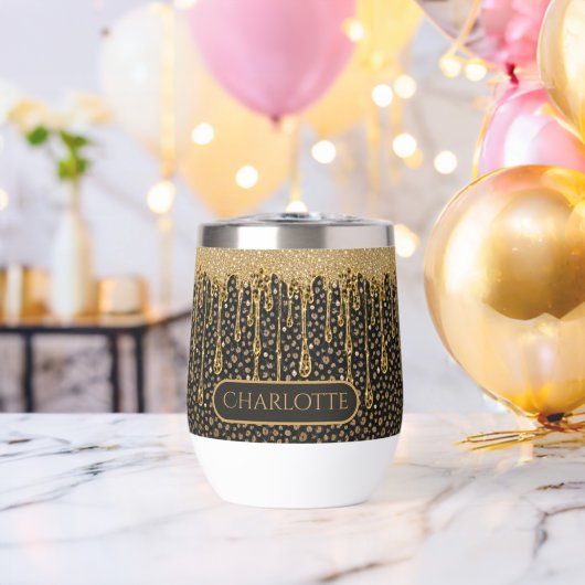 Monogram Naam Zwart Goud Druppelende Glitters Glam (Vrijgezellenfeest (Gedraaid)  )