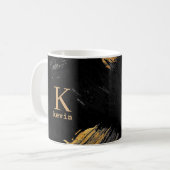 Monogram naam zwart goud elegant koffiemok (Voorkant links)