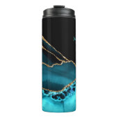 Monogram & naam, zwart goud en Blauwgroen getijden Thermosbeker (Voorkant)