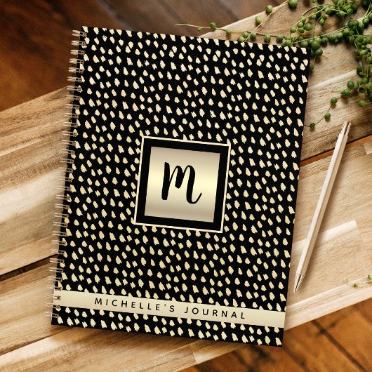 Monogram naam zwart goud folie moderne script luxe notitieboek