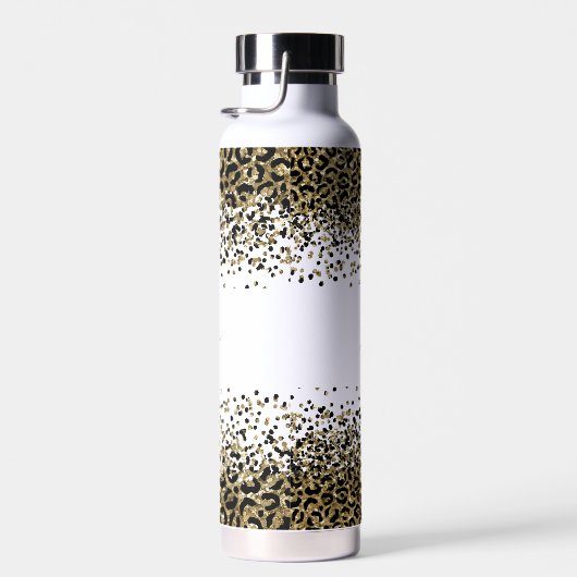 Monogram Naam Zwart Goud Luipaard Print Chique Tre Waterfles (Rechts)