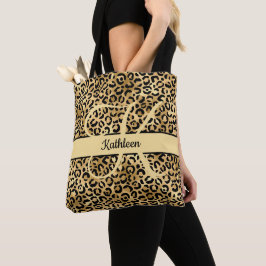 Monogram Naam Zwart Goud Luipaardprint Bruidsmeisj Tote Bag