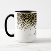 Monogram Naam Zwart Goud Luipaardprint Chic Trend Mok (Links)