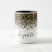 Monogram Naam Zwart Goud Luipaardprint Chic Trend Mok (Midden)