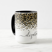 Monogram Naam Zwart Goud Luipaardprint Chic Trend Mok (Voorkant links)