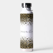 Monogram Naam Zwart Goud Luipaardprint Chic Trend Waterfles (Links)