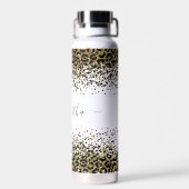 Monogram Naam Zwart Goud Luipaardprint Chic Trend Waterfles (Achterkant)