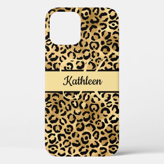Monogram Naam Zwart Goud Luipaardprint Jachtluipaa Case-Mate iPhone Case (Achterkant)