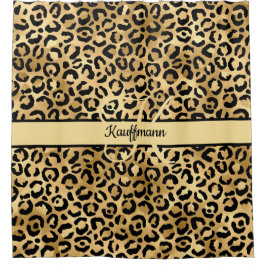 Monogram Naam Zwart Goud Luipaardprint Jachtluipaa Douchegordijn