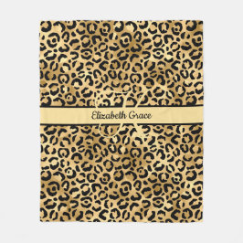 Monogram Naam Zwart Goud Luipaardprint Jachtluipaa Fleece Deken